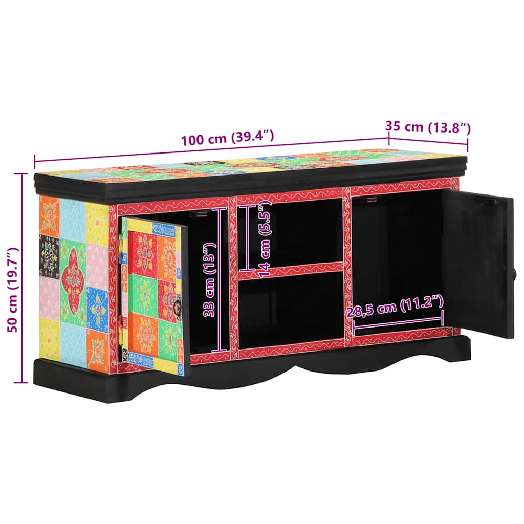 Mueble de TV Multicolor 100 x 35 x 50 cm Madera de mango maciza
