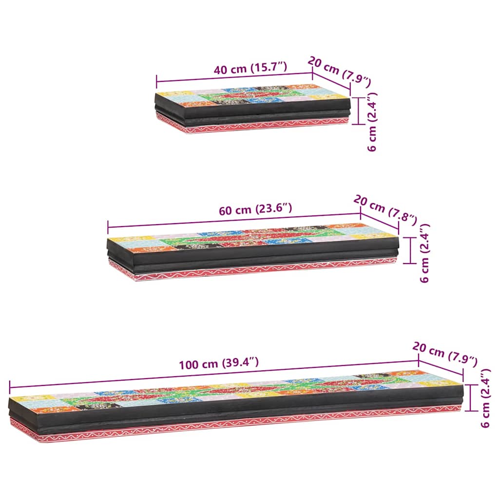 Estanterías de pared 3 pcs Multicolor 100 x 20 x 6 cm