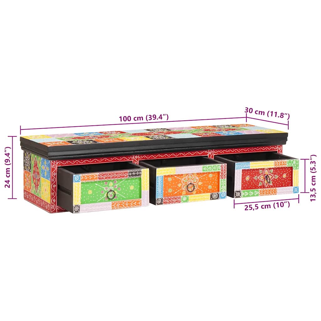 Mueble de TV Multicolor 100 x 30 x 24 cm Madera maciza de Mango