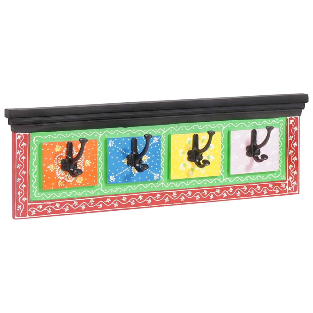 Perchero Negro 80 x 25 x 2 cm Madera de mango maciza