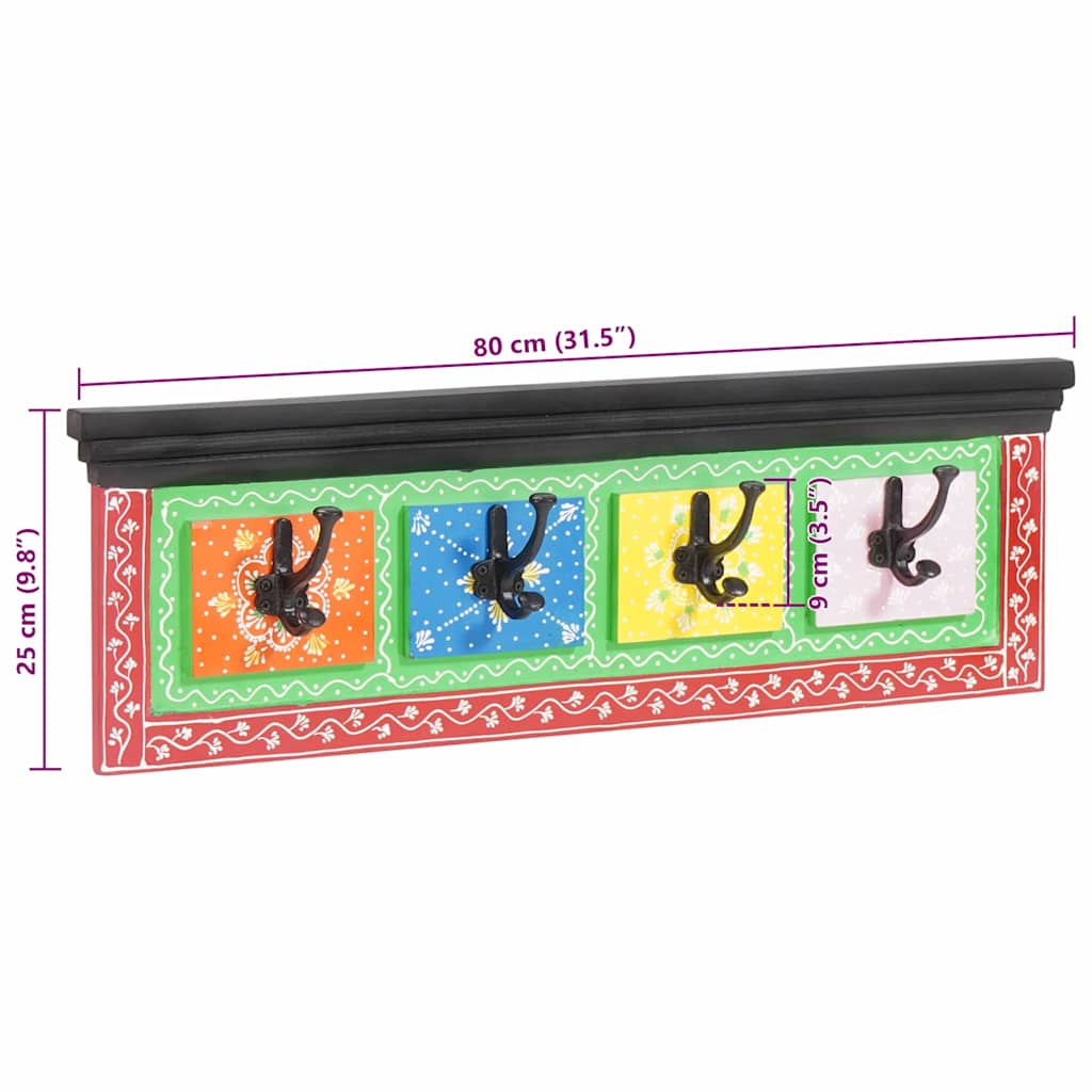 Perchero Negro 80 x 25 x 2 cm Madera de mango maciza