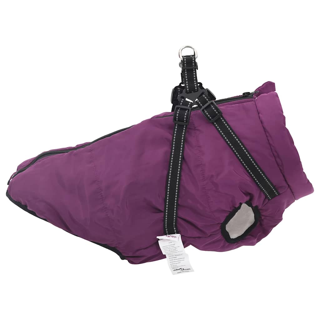 Abrigo para perro con arnés impermeable reflectante L48 morado