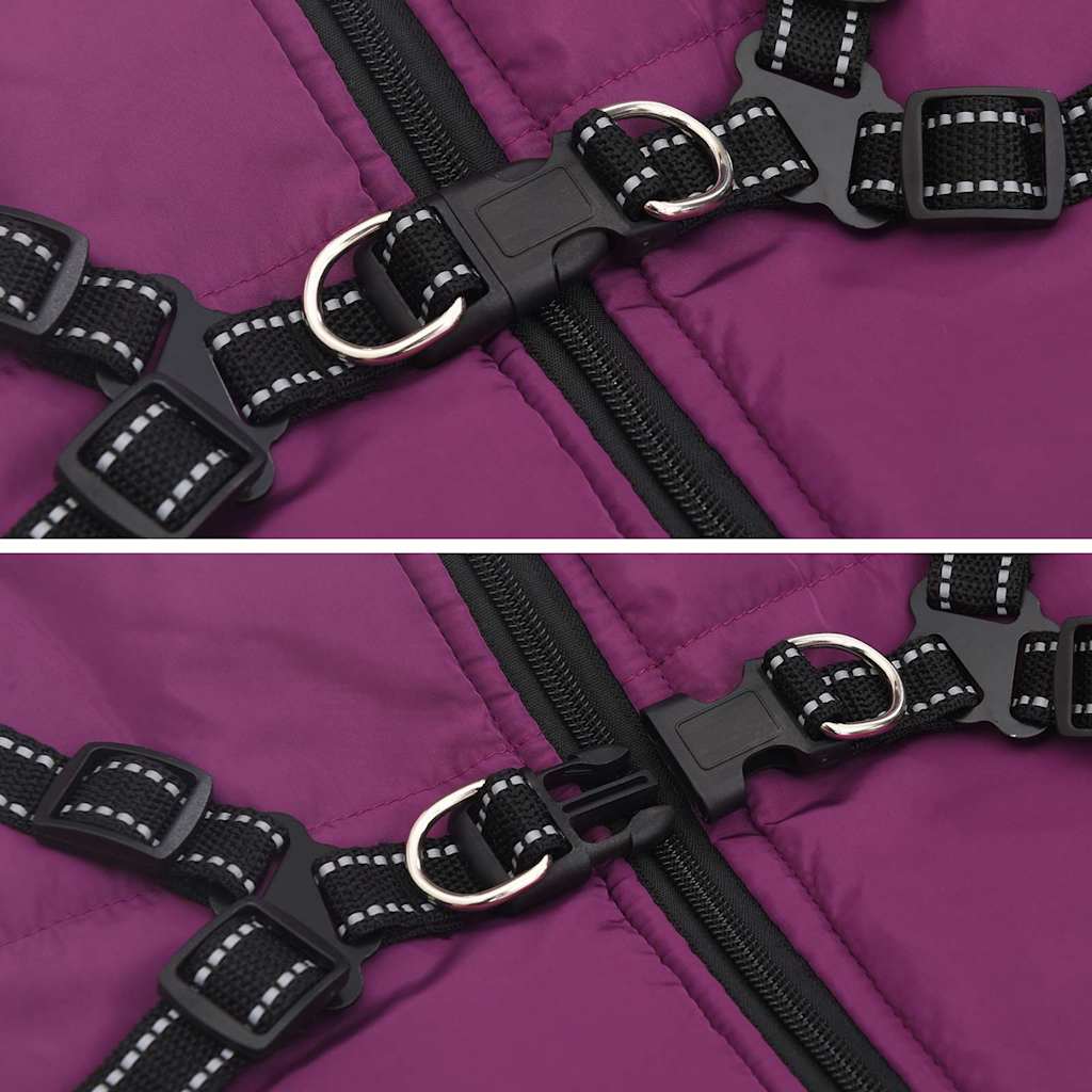 Abrigo para perro con arnés impermeable reflectante L48 morado