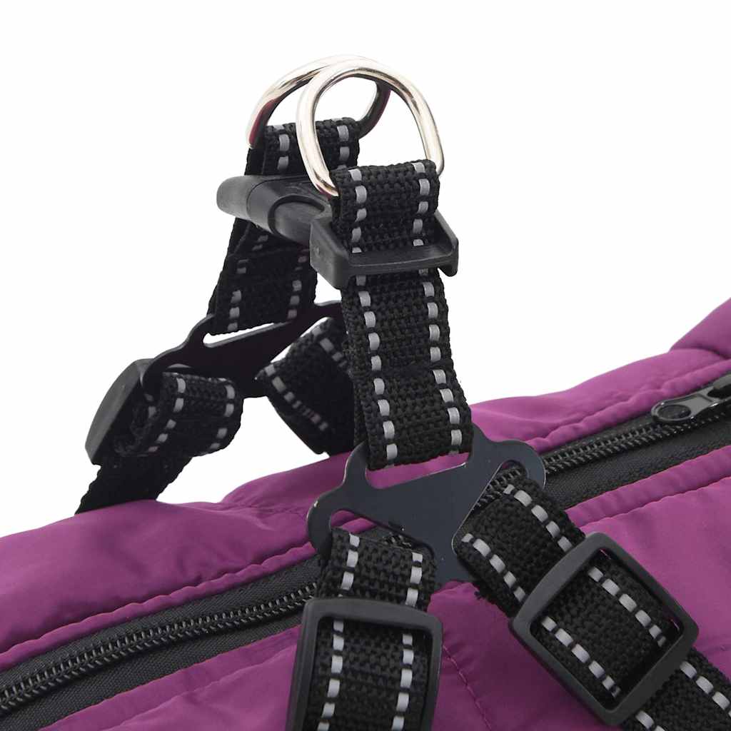 Abrigo para perro con arnés impermeable reflectante L48 morado