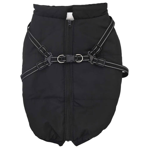 Abrigo para perro con arnés impermeable reflectante L68 negro