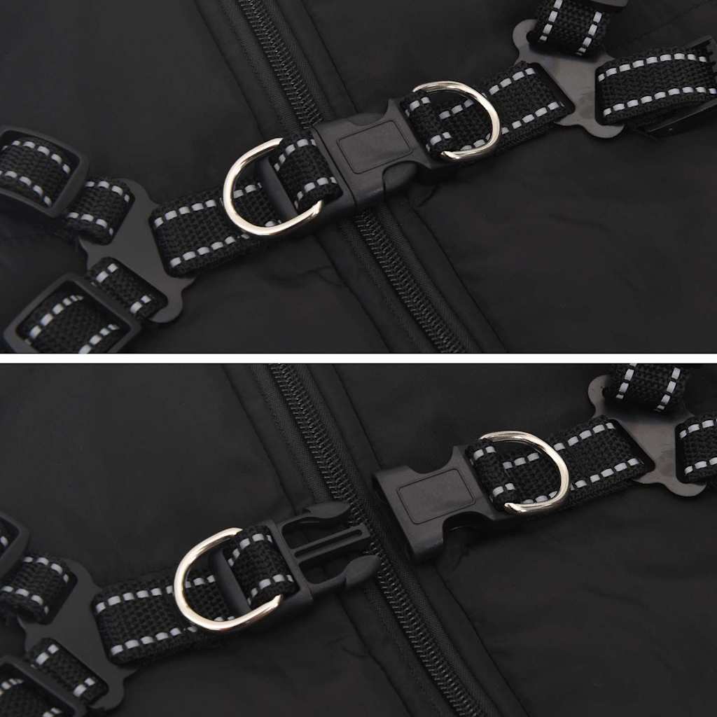 Abrigo para perro con arnés impermeable reflectante L68 negro