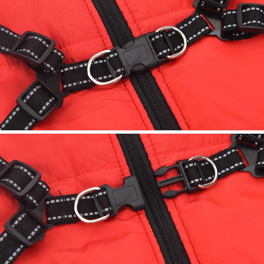 Abrigo para perro con arnés impermeable reflectante L44 rojo