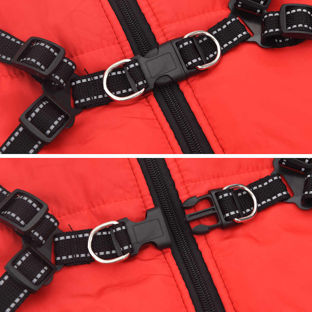 Abrigo para perro con arnés impermeable reflectante L68 rojo