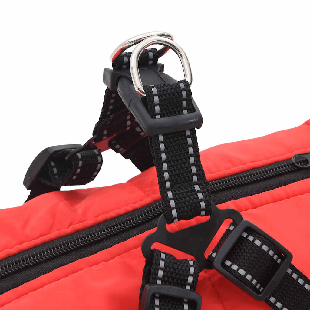 Abrigo para perro con arnés impermeable reflectante L68 rojo