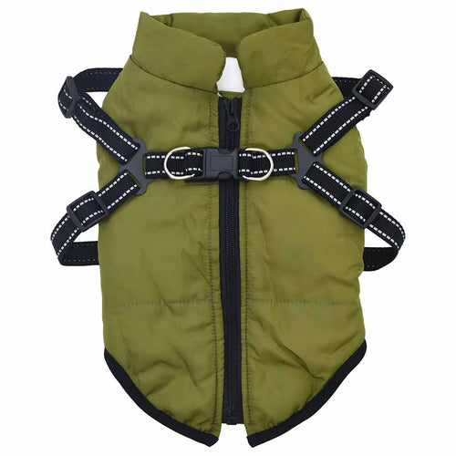 Abrigo perro arnés impermeable reflectante L40 verde militar