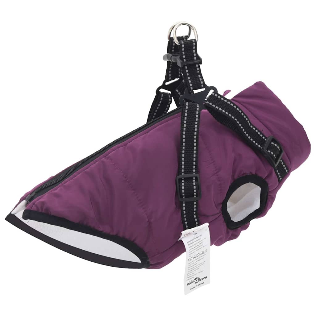 Abrigo para cão com arnês impermeável refletor L roxo