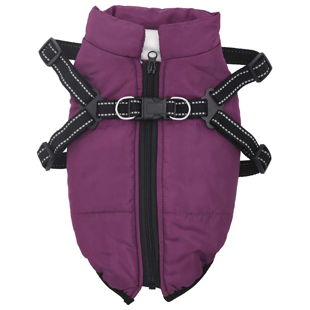 Abrigo para perro con arnés impermeable reflectante L morado