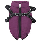 Abrigo para perro con arnés impermeable reflectante L morado