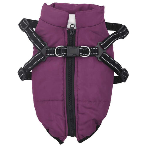 Abrigo para perro con arnés impermeable reflectante L morado