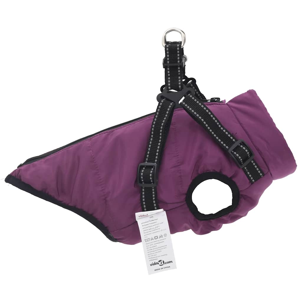 Abrigo para perro con arnés impermeable reflectante L morado