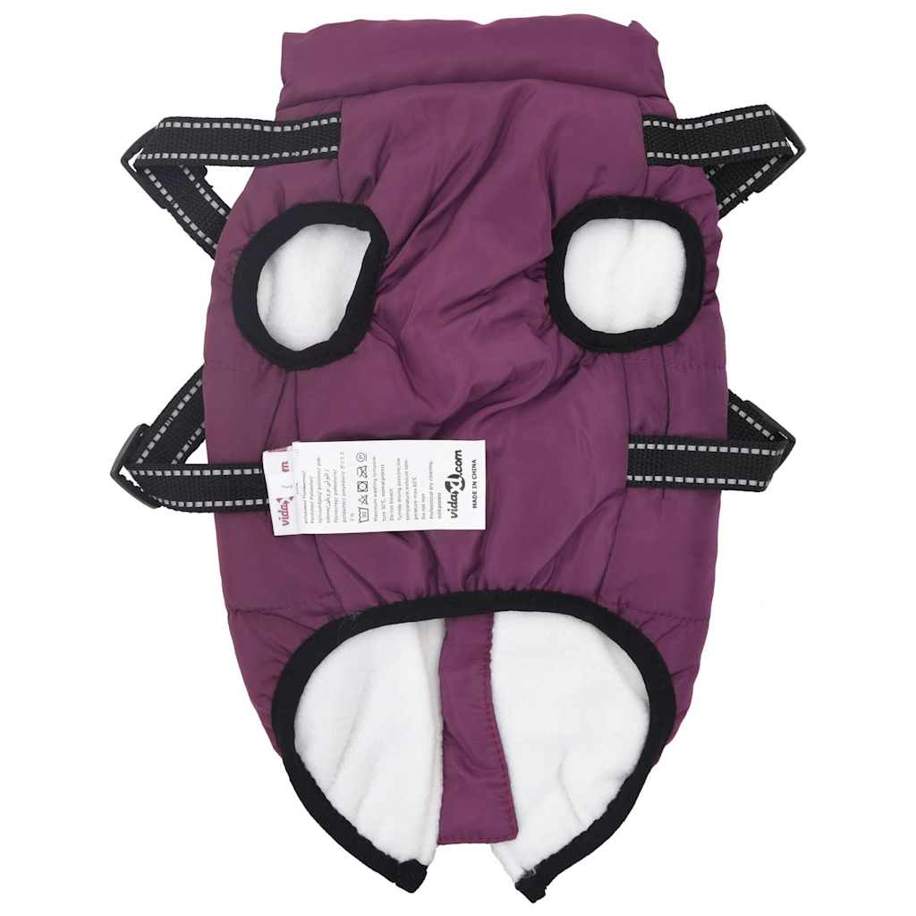 Abrigo para perro con arnés impermeable reflectante L morado