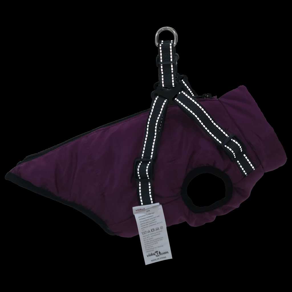 Abrigo para perro con arnés impermeable reflectante L morado