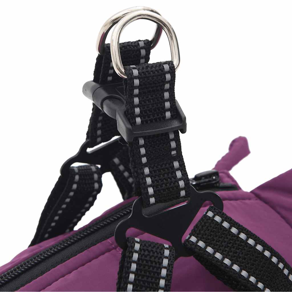 Abrigo para perro con arnés impermeable reflectante L morado