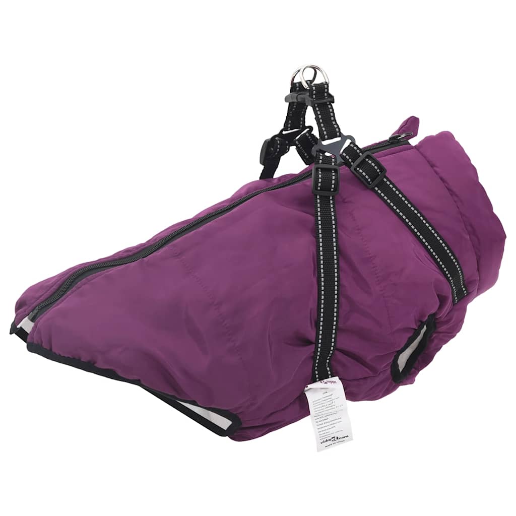 Abrigo para cão com arnês impermeável refletor L roxo