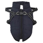 Abrigo perro con arnés impermeable reflectante L32 azul marino