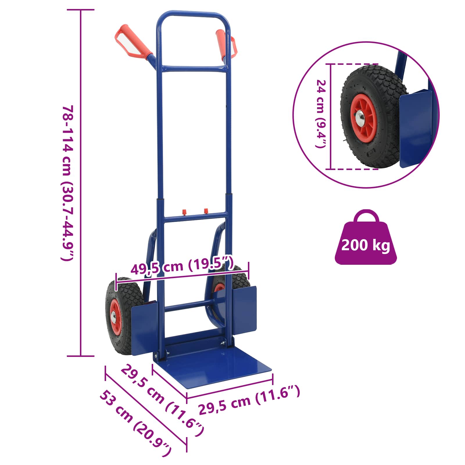Carro de mano extensible Azul y Rojo 49,5 x 53 x 114 cm Acero