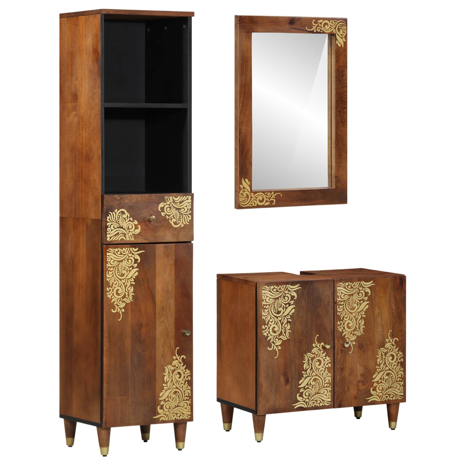 Juego de Muebles de Baño 3 pcs Gris Madera de mango maciza