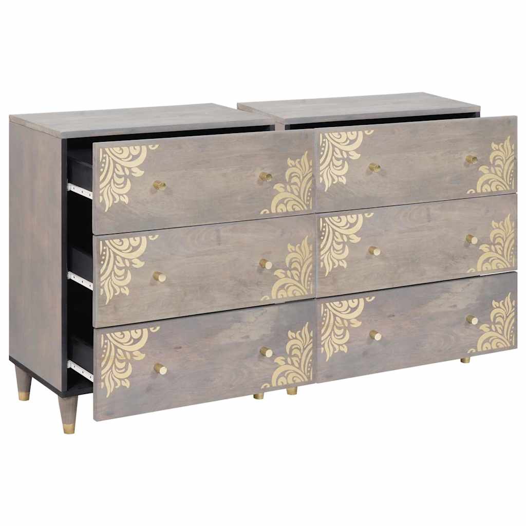 Aparador 2 pcs Gris 60 x 33 x 75 cm Madera de mango maciza
