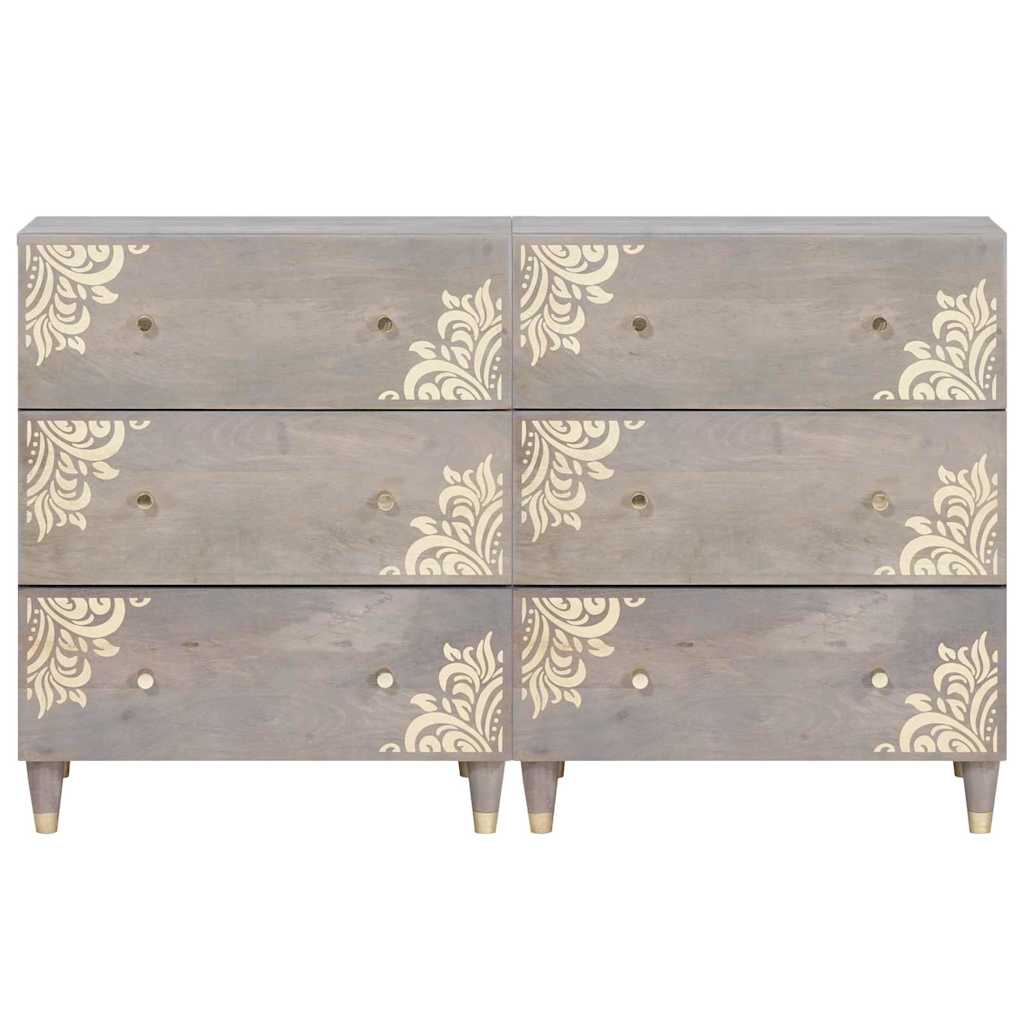 Aparador 2 pcs Gris 60 x 33 x 75 cm Madera de mango maciza