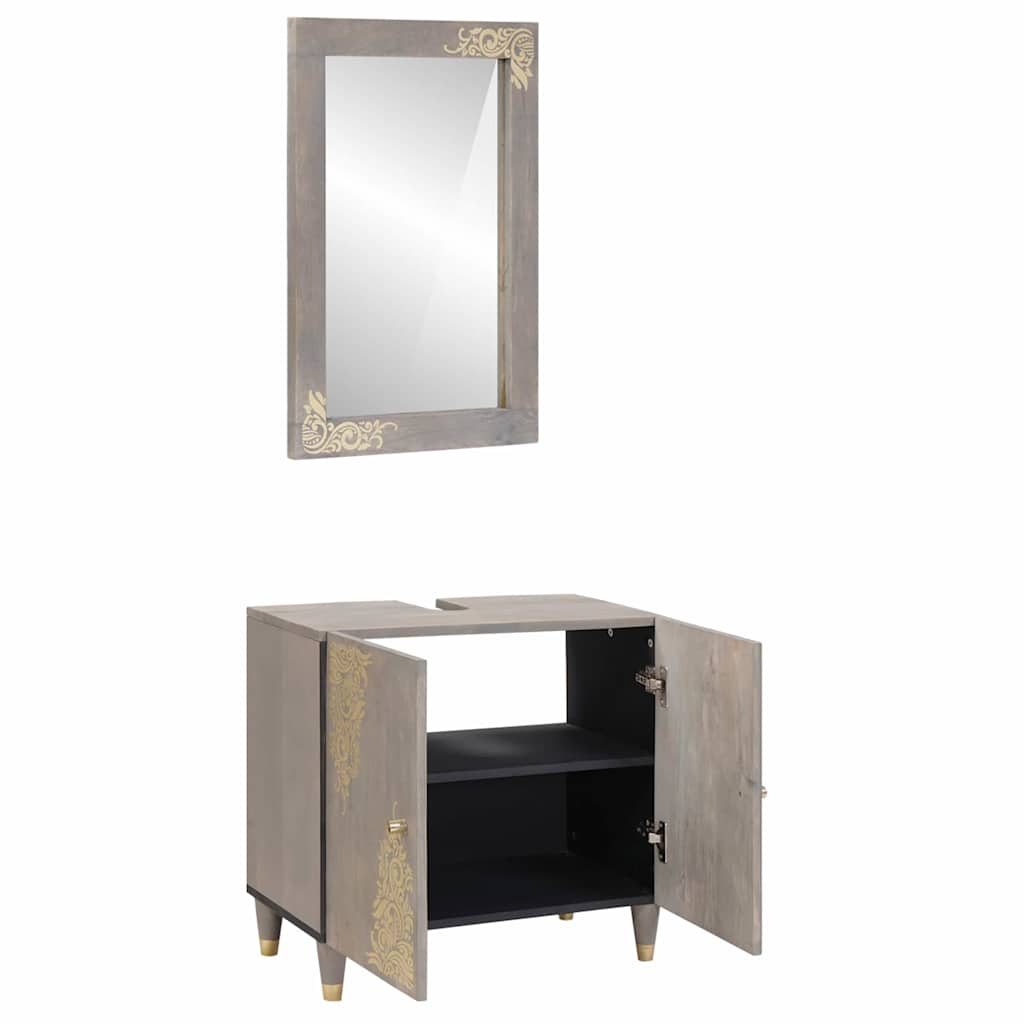 Juego de Muebles de Baño 2 pcs Gris Madera de mango maciza