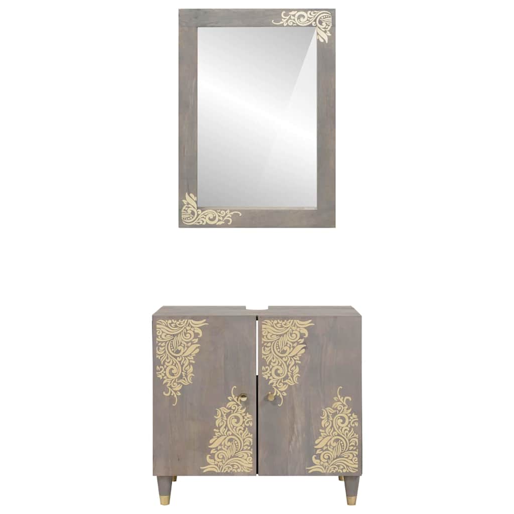 Juego de Muebles de Baño 2 pcs Gris Madera de mango maciza