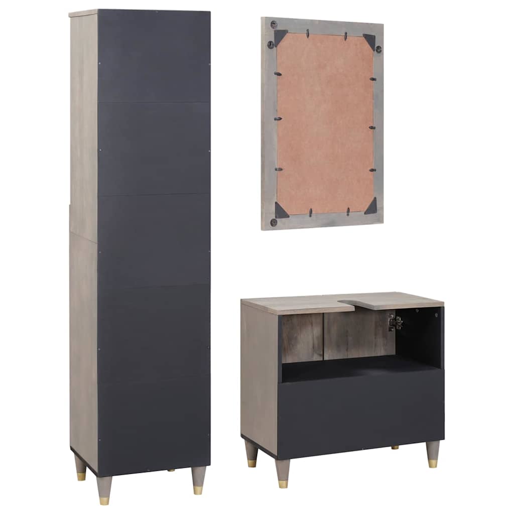 Juego de Muebles de Baño 3 pcs Gris Madera de mango maciza