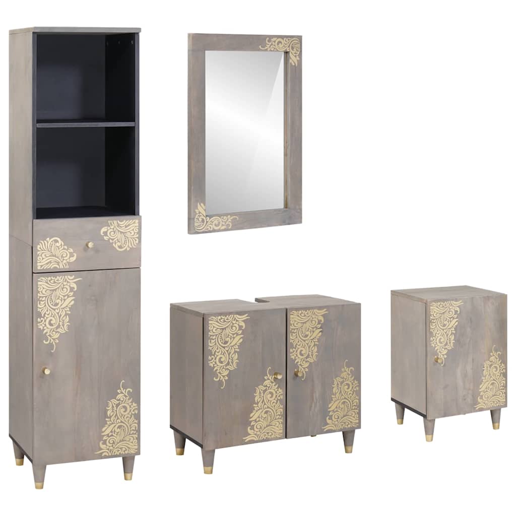 Juego de Muebles de Baño 4 pcs Gris Madera de mango maciza