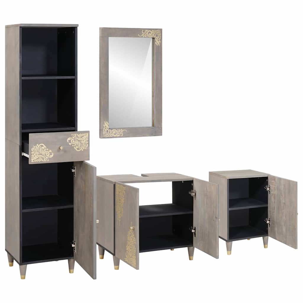 Juego de Muebles de Baño 4 pcs Gris Madera de mango maciza
