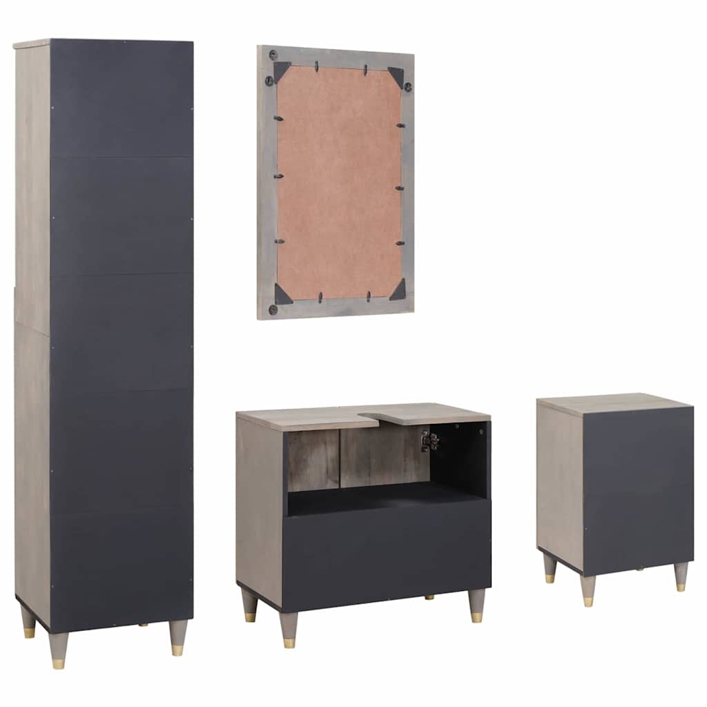 Juego de Muebles de Baño 4 pcs Gris Madera de mango maciza