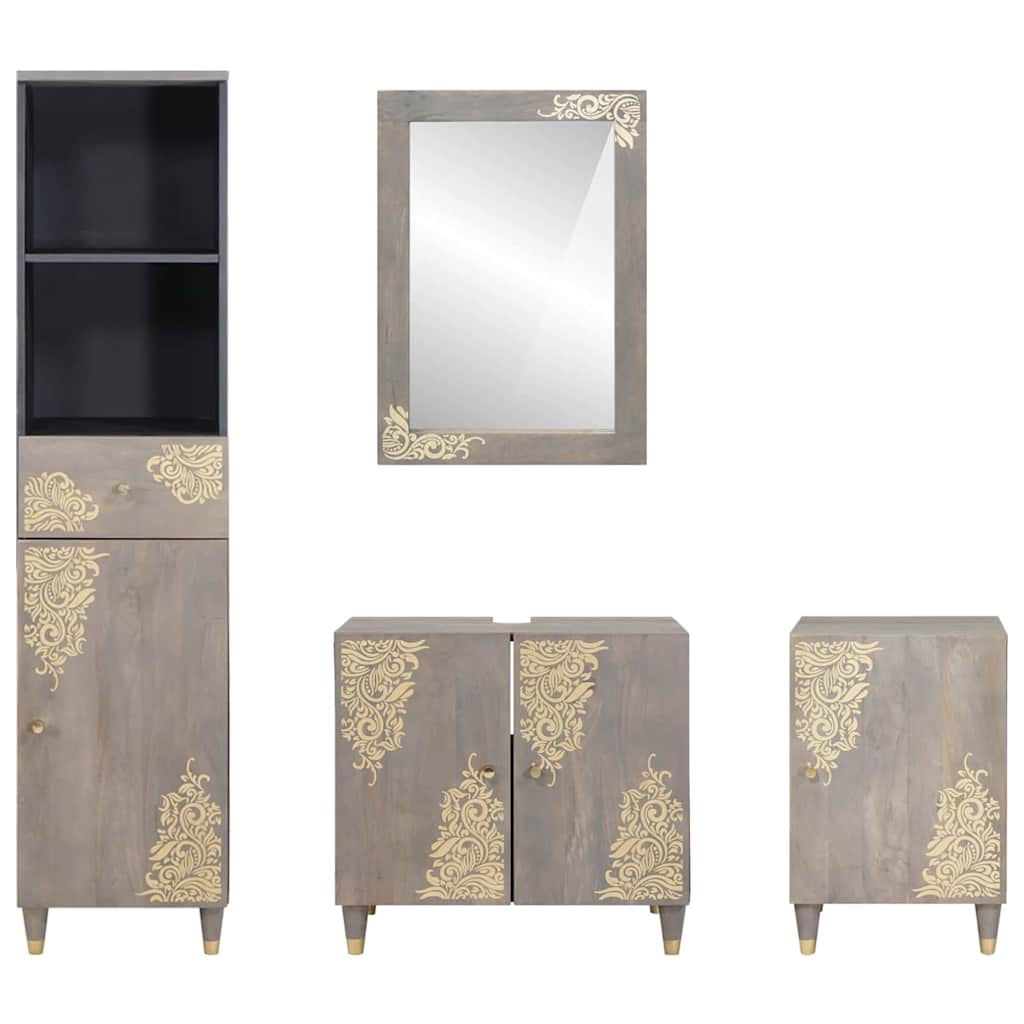 Juego de Muebles de Baño 4 pcs Gris Madera de mango maciza