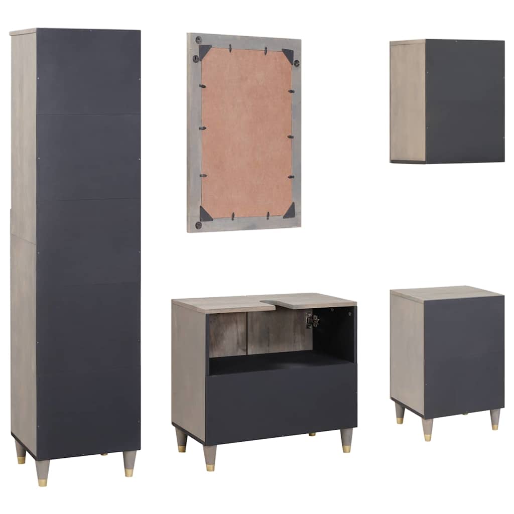 Juego de Muebles de Baño 5 pcs Gris Madera de mango maciza