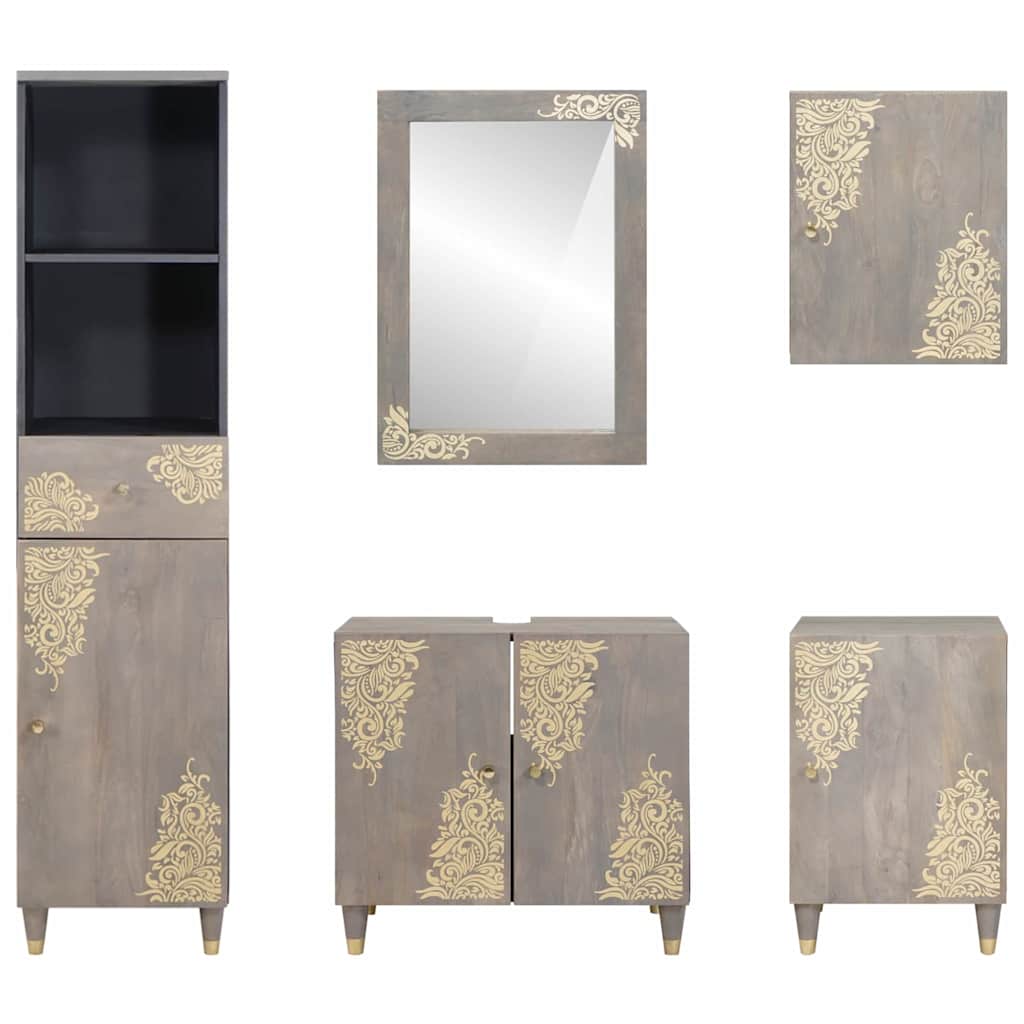 Juego de Muebles de Baño 5 pcs Gris Madera de mango maciza