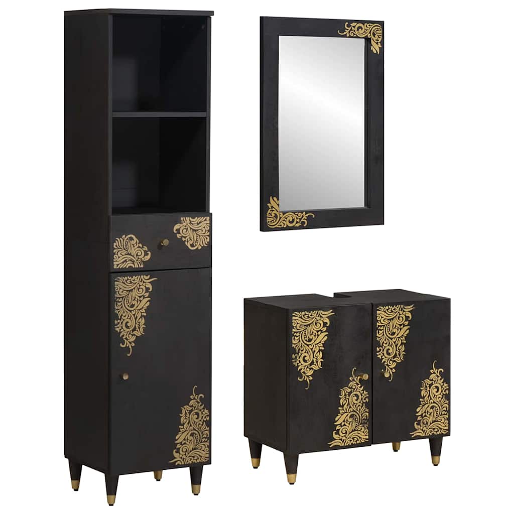 Juego de Muebles de Baño 3 pcs Gris Madera de mango maciza