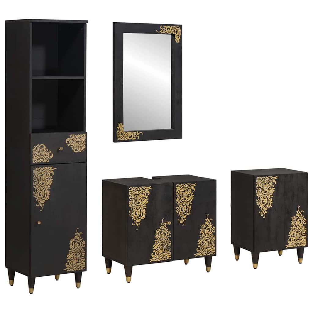 Juego de Muebles de Baño 4 pcs Gris Madera de mango maciza
