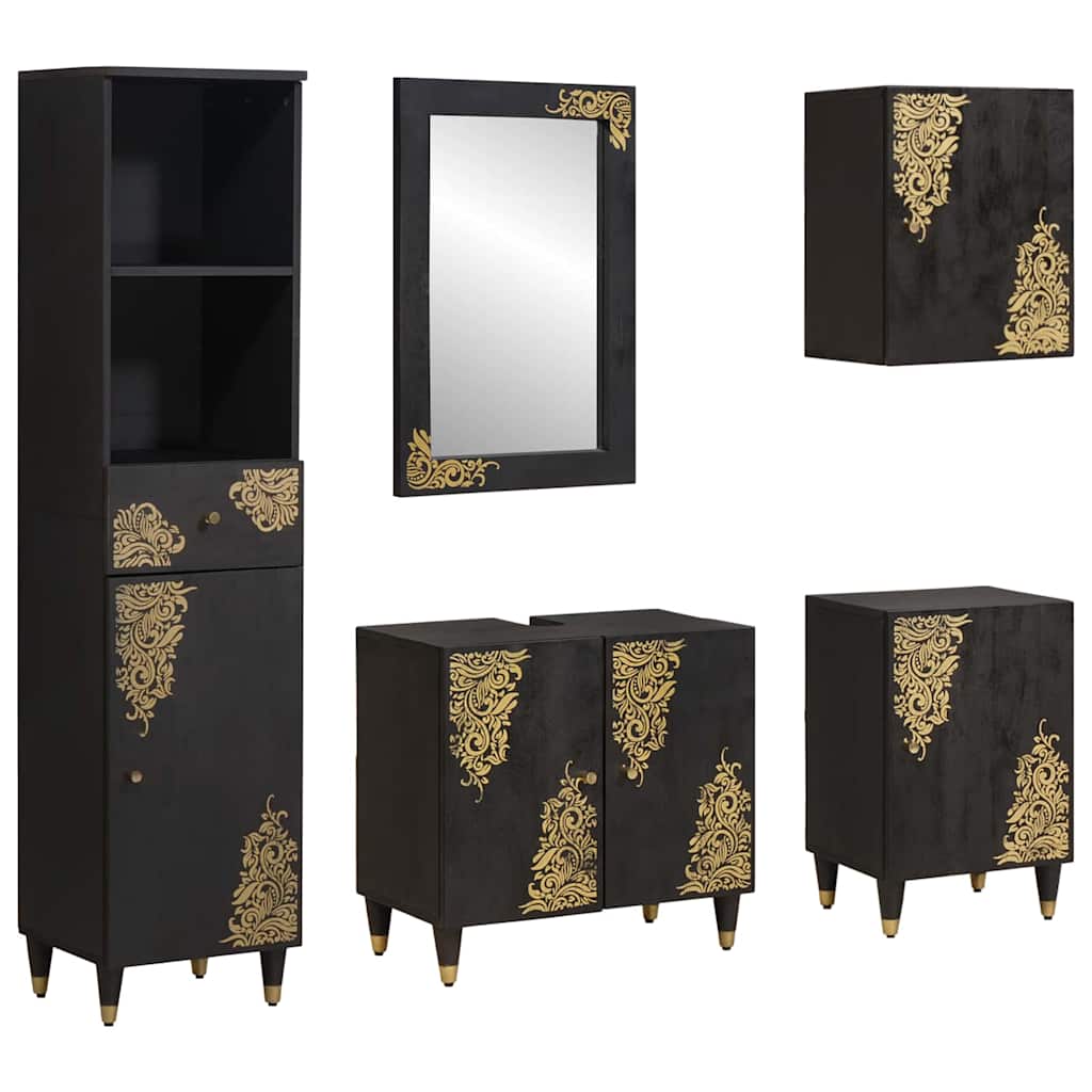 Juego de Muebles de Baño 5 pcs Gris Madera de mango maciza