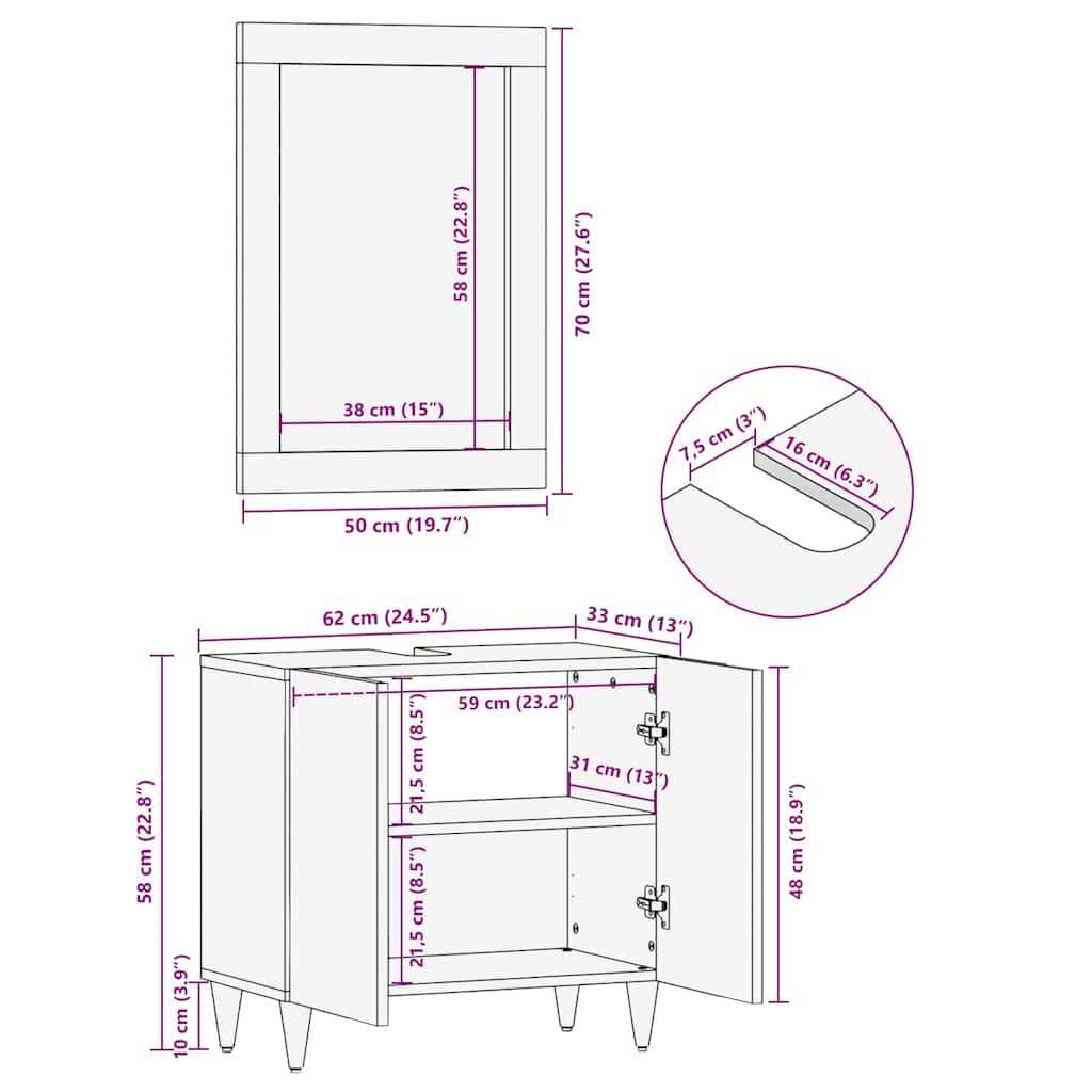 Mueble de Cuarto de Baño con estante 2 pcs Negro y dorado