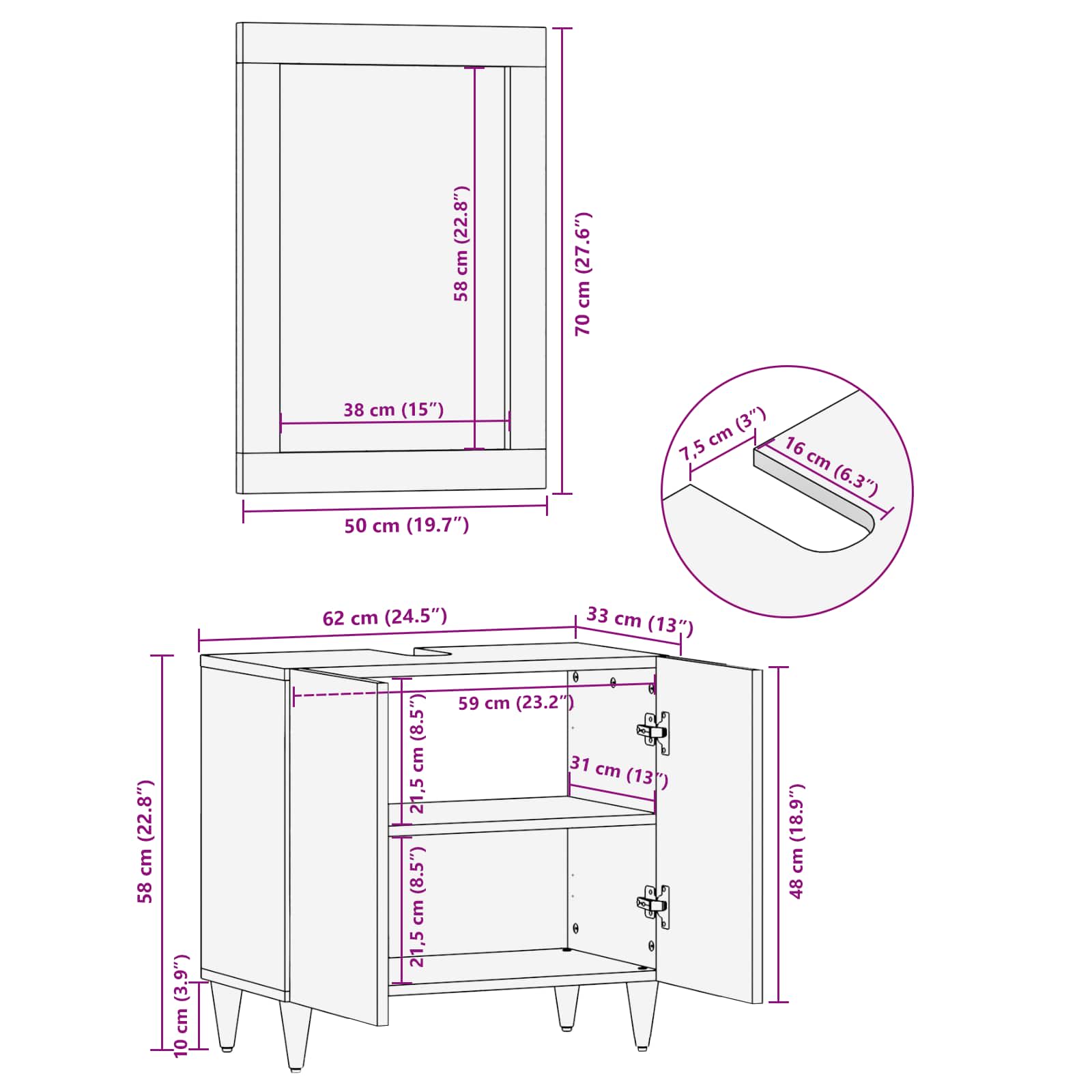 Mueble de Cuarto de Baño con estante 2 pcs Negro y dorado