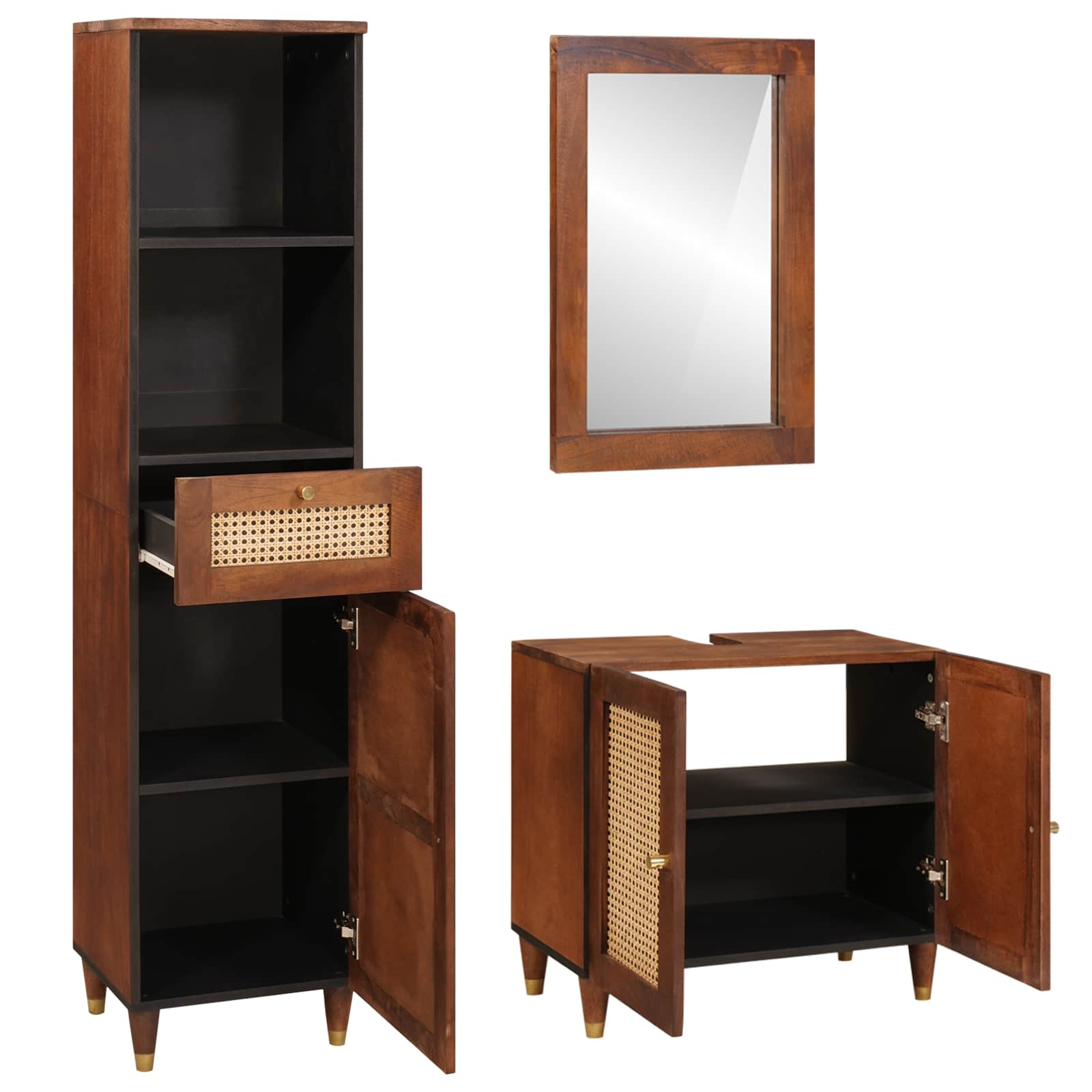Mueble de Cuarto de Baño con cajón 3 pcs Marrón y Negro