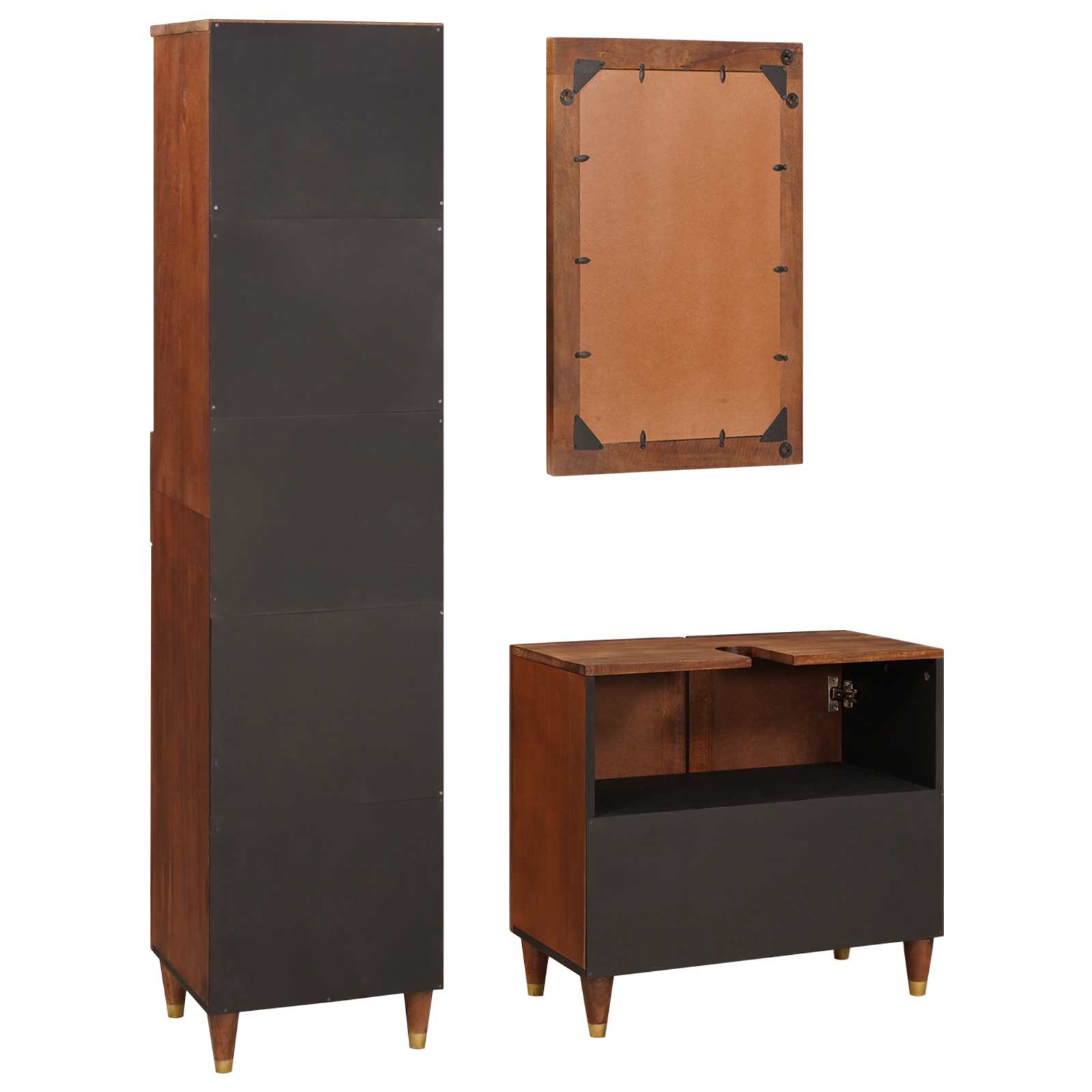Mueble de Cuarto de Baño con cajón 3 pcs Marrón y Negro