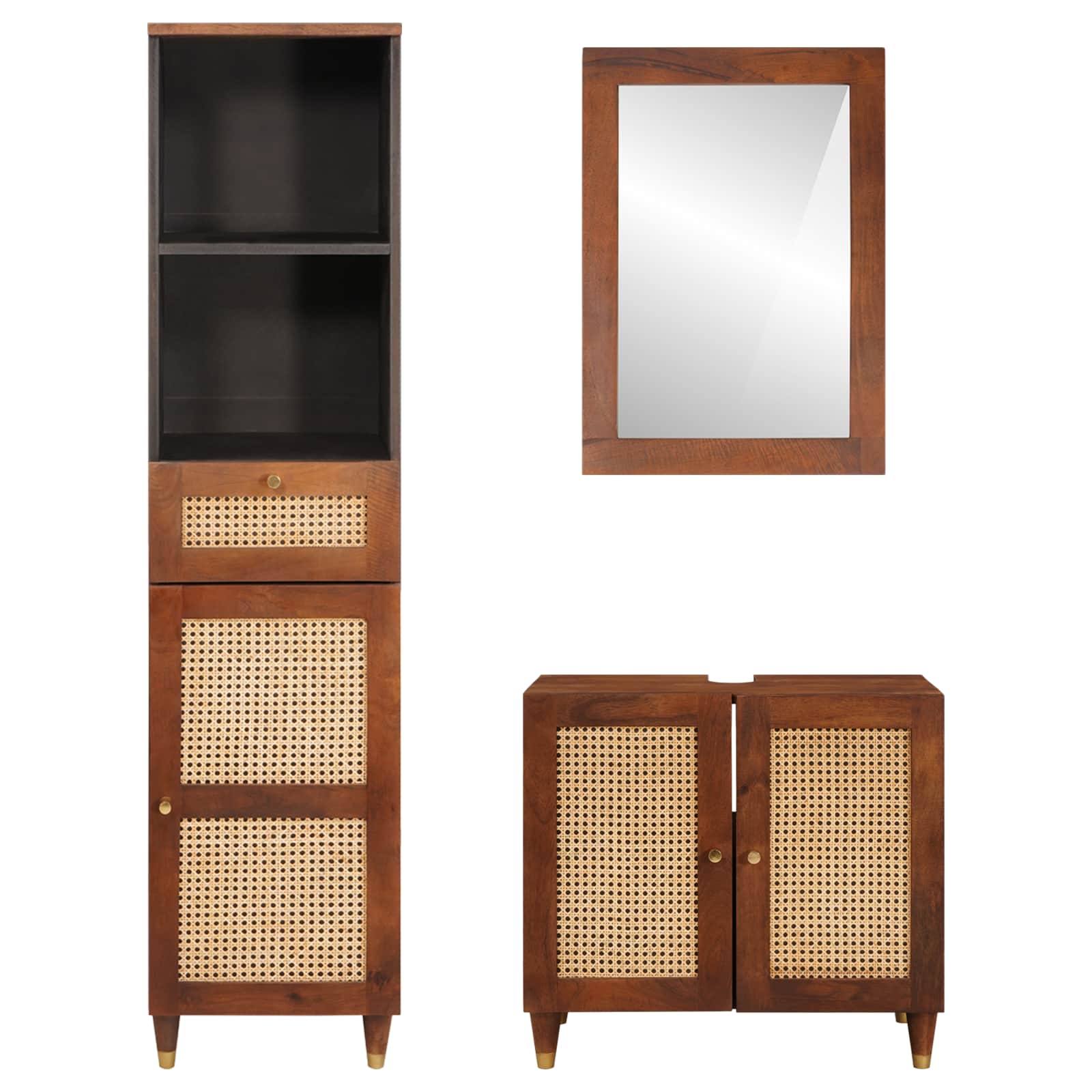 Mueble de Cuarto de Baño con cajón 3 pcs Marrón y Negro