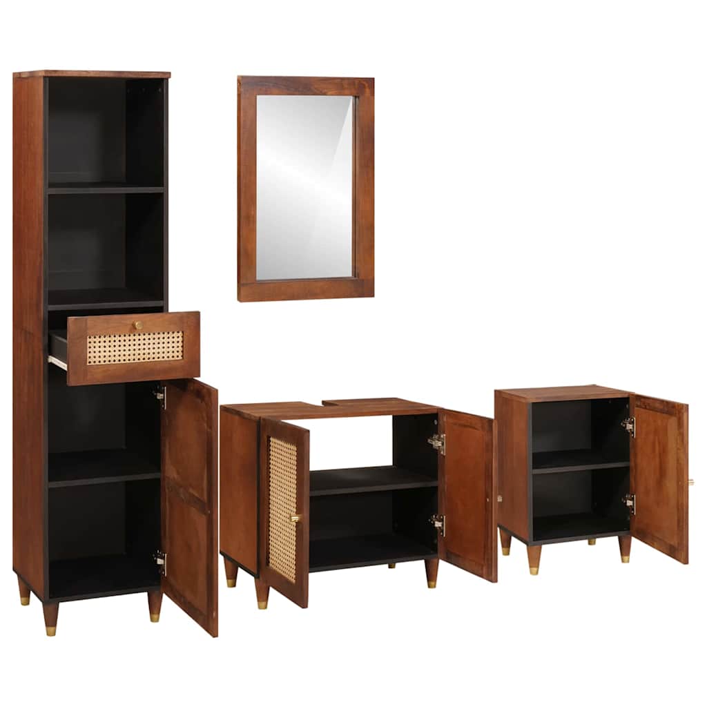 Mueble de Cuarto de Baño con cajón 4 pcs Marrón y Negro