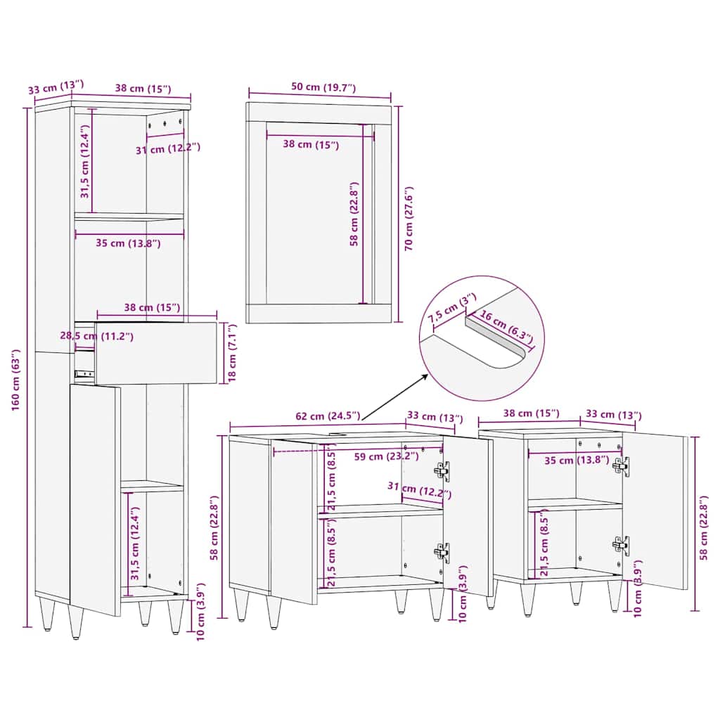Mueble de Cuarto de Baño con cajón 4 pcs Marrón y Negro