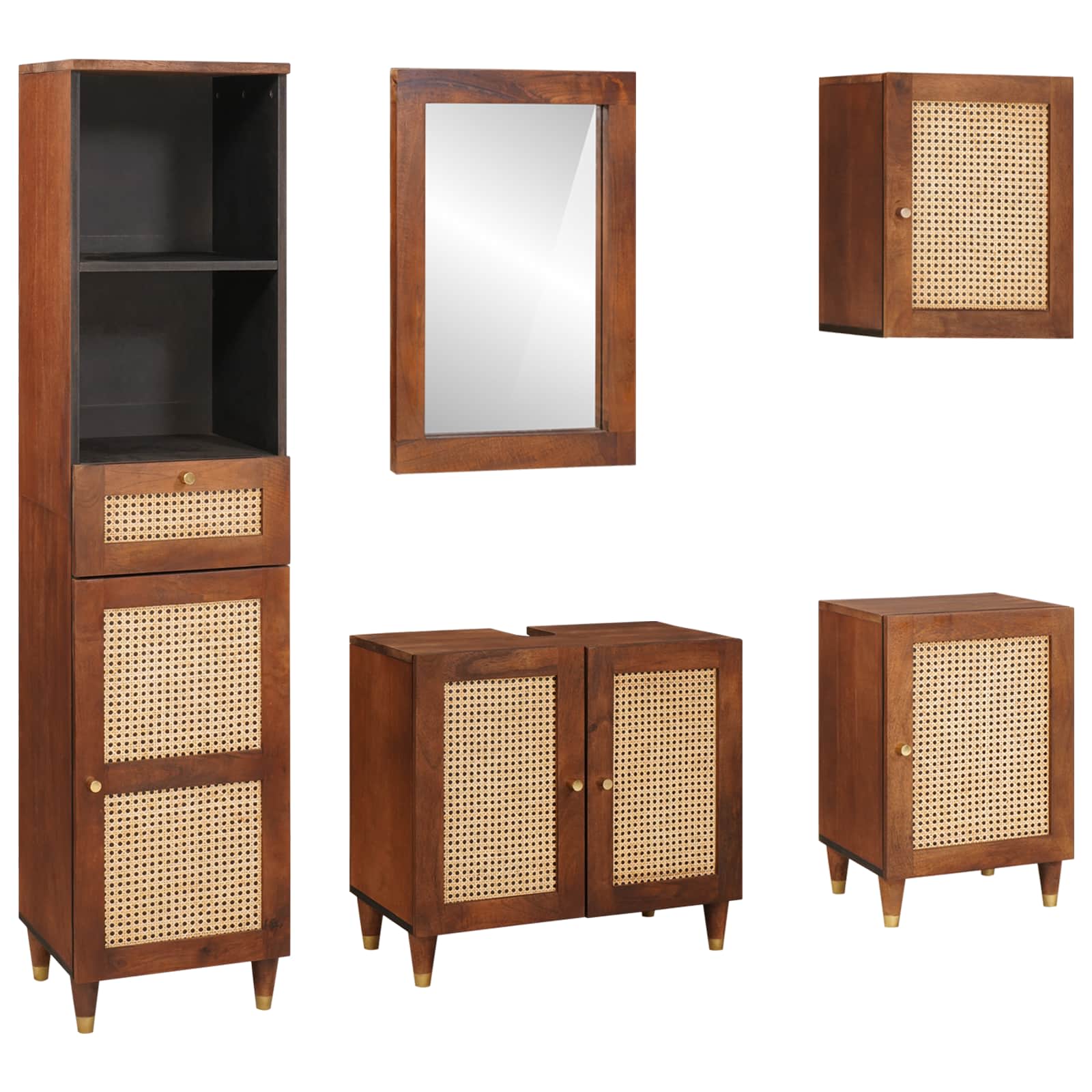 Mueble de Cuarto de Baño con cajón 5 pcs Marrón y Negro