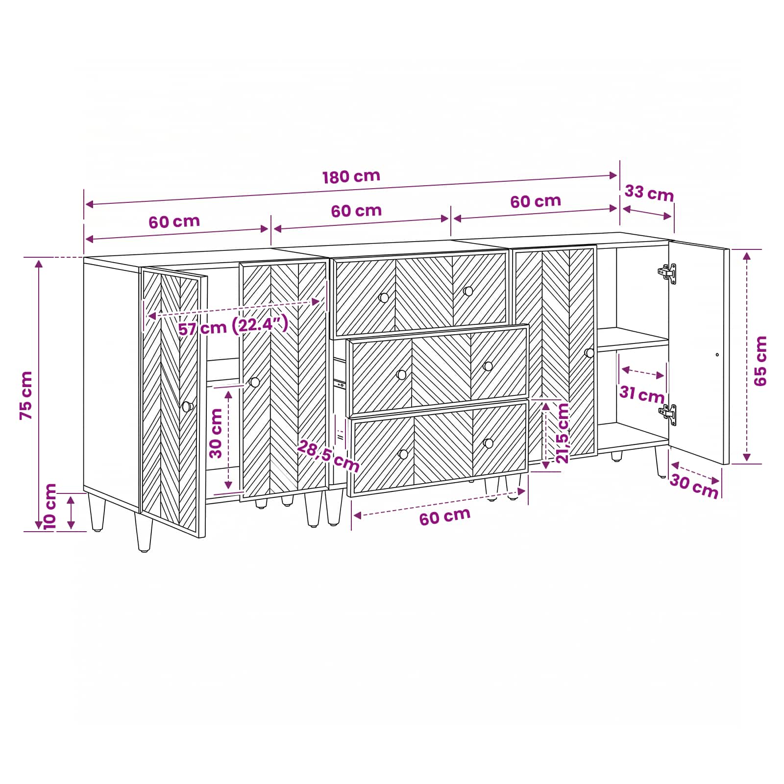 Armarios de Almacenamiento 3 pcs Marrón 60 x 33,5 x 75 cm