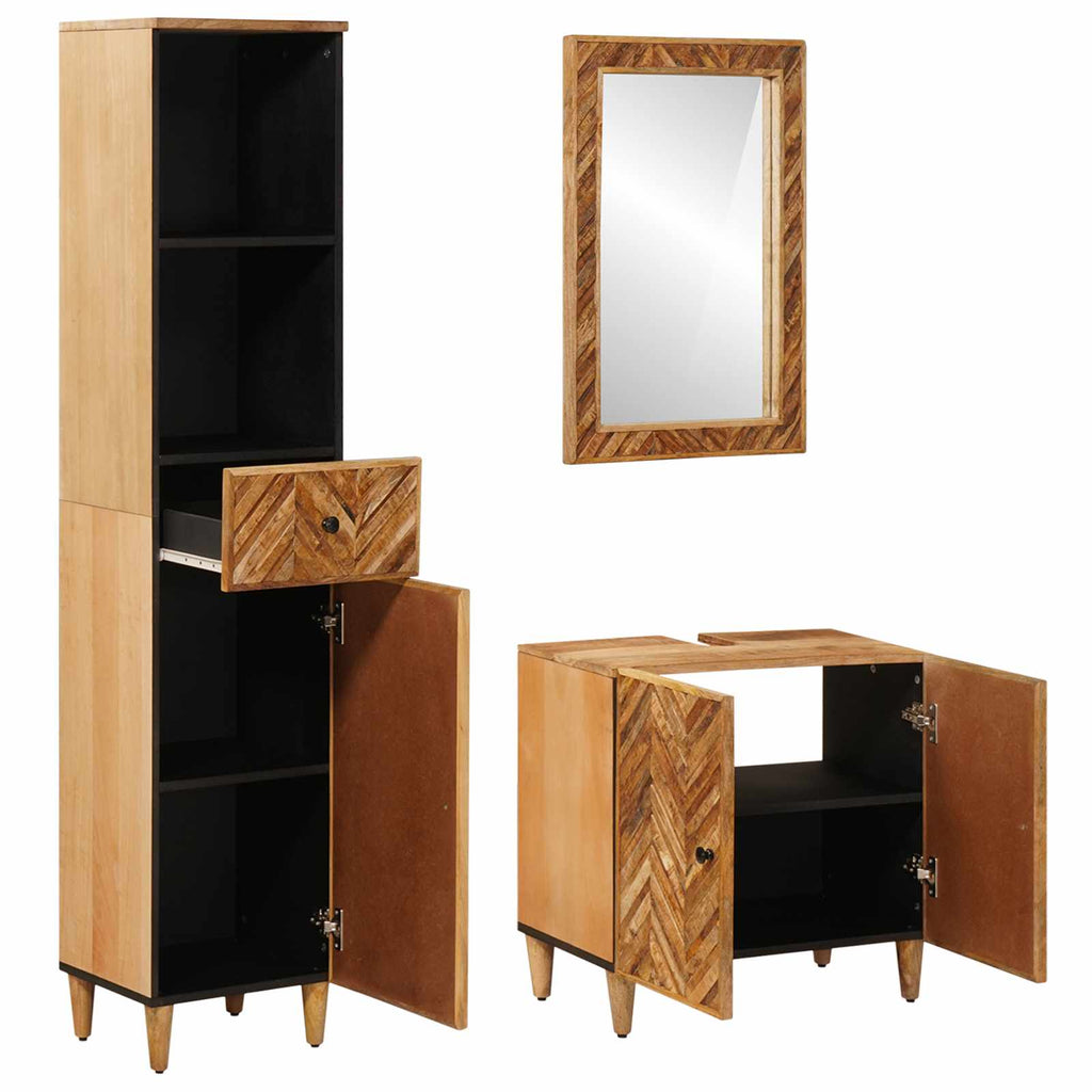 Juego de Muebles de Baño con cajón 3 pcs Madera de mango maciza